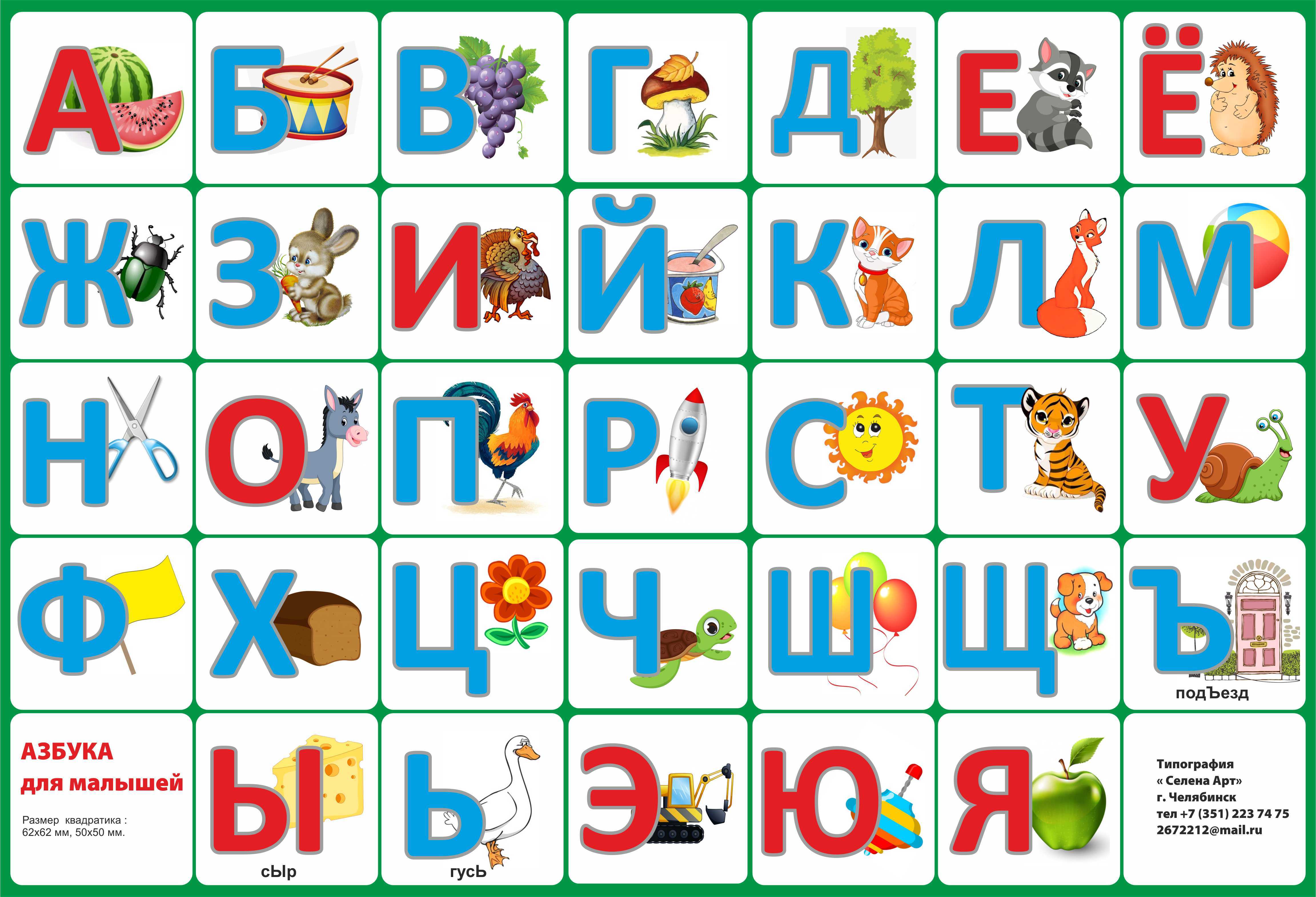 Буквы с картинками для детей распечатать цветные